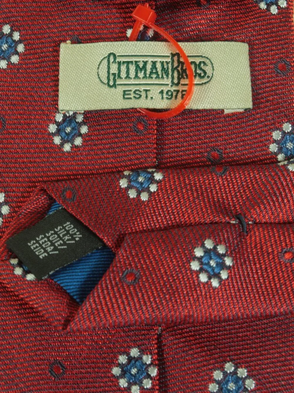 Gitman Bros Medallion Dot Grosgrain Silk Tie Mens Red Blue Silver